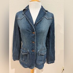 GAP Womens Denim Jacket SZ S Blazer Cut W Elastic Button Front Western Lines